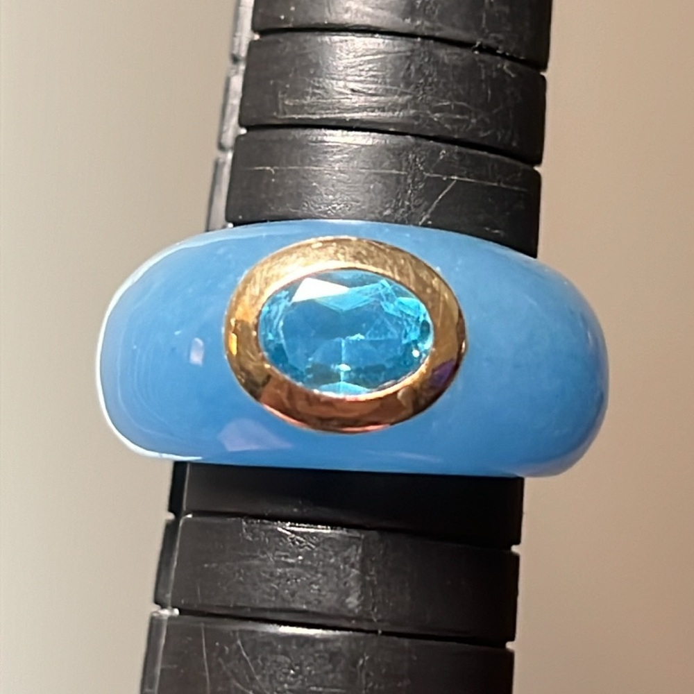 Vintage 14k solid gold Aquamarine ring with Blue Topaz sz 7